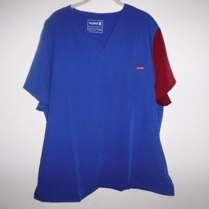 NWT Pledge 5 Blue Burgundy 3 Pocket V Neck Scrub Nursing Medical Top Shirt 3XL